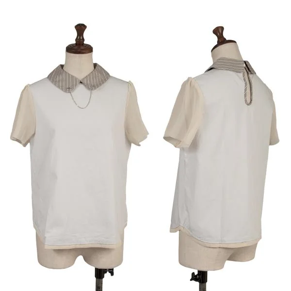SueUNDERCOVER Chiffon Sleeve Switching Stripe Collar Blouse White,Grey 1 K-151067_001