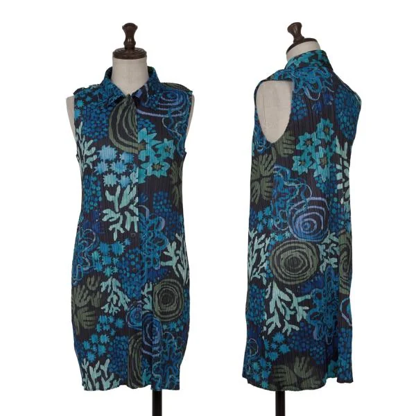 PLEATS PLEASE Graphic Print Sleeveless Long Shirt Black,Navy,Blue 3 K-151119_001