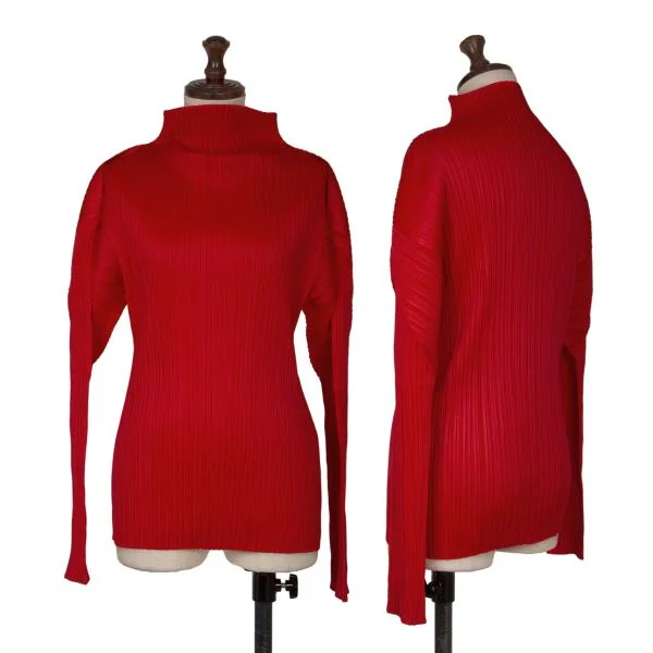 PLEATS PLEASE High Neck Long Sleeve Top Red 3 K-151139_001