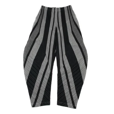 PLEATS PLEASE Poly Cotton Pleated Stripe Pants