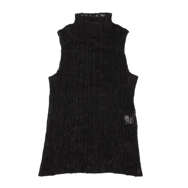 イッセイミヤケ ホワイトレーベルISSEY MIYAKE WHITELABEL プリーツ花柄ジャガードハイネックノースリーブカットソー 黒2 K-151166_002