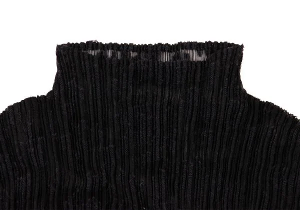 イッセイミヤケ ホワイトレーベルISSEY MIYAKE WHITELABEL プリーツ花柄ジャガードハイネックノースリーブカットソー 黒2 K-151166_003