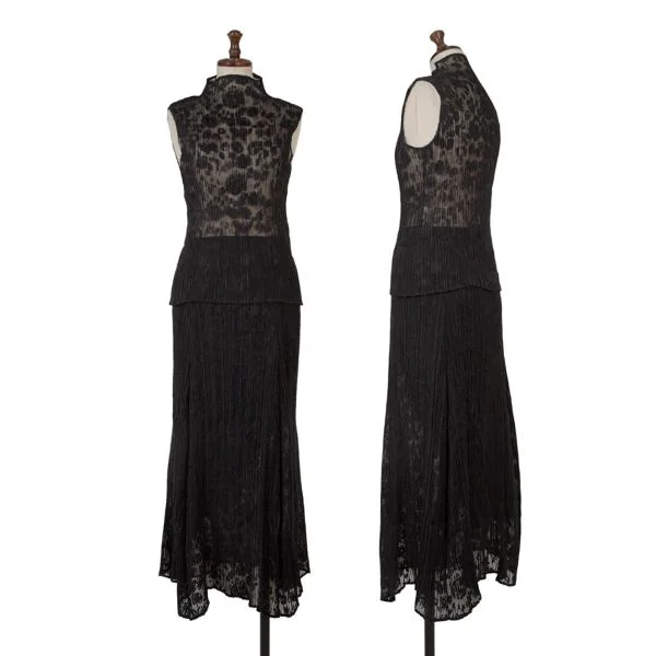 イッセイミヤケ ホワイトレーベルISSEY MIYAKE WHITELABEL プリーツ花柄ジャガードセットアップ 黒2 K-151168_001