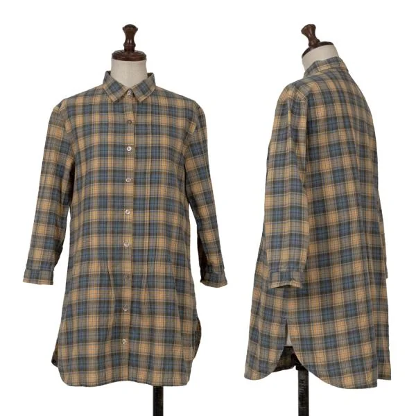 Mademoiselle NON NON Cotton Poly Check 3/4 Sleeves Shirt Yellow,Blue 38M K-151184_001