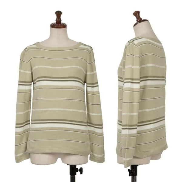Mademoiselle NON NON Cotton Striped Knit Sweater Beige,Khaki M K-151195_001