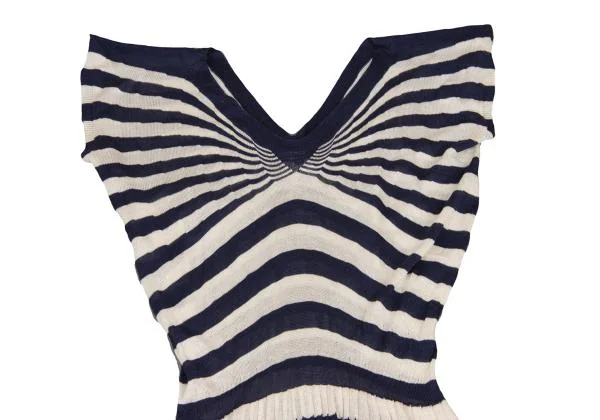 ジュンヤワタナベ コムデギャルソンJUNYA WATANABE COMME des GARCONS ボーダーニットコットンポリフレンンチスリーブワンピース 紺オフS K-151252_003