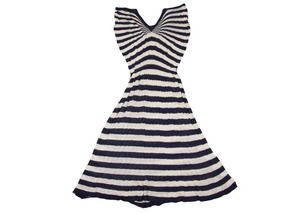 ジュンヤワタナベ コムデギャルソンJUNYA WATANABE COMME des GARCONS ボーダーニットコットンポリフレンンチスリーブワンピース 紺オフS K-151252_010