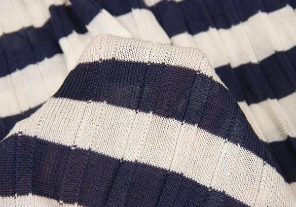 ジュンヤワタナベ コムデギャルソンJUNYA WATANABE COMME des GARCONS ボーダーニットコットンポリフレンンチスリーブワンピース 紺オフS K-151252_011