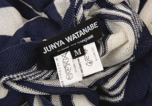 ジュンヤワタナベ コムデギャルソンJUNYA WATANABE COMME des GARCONS ボーダーニットコットンポリフレンンチスリーブワンピース 紺オフS K-151252_014