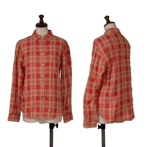 Mademoiselle NON NON Cotton Check Gauze Shirt Red 38M K-151298_001