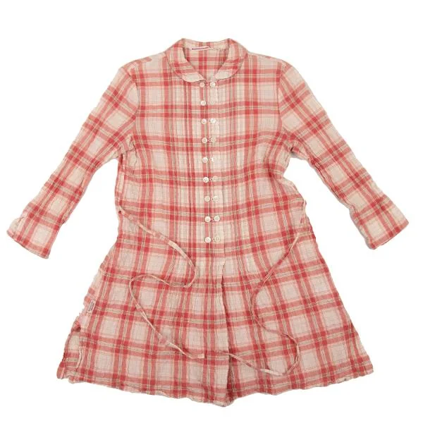 マドモアゼルノンノンMademoiselle NON NON コットンリネンシワ加工チェックシャツチュニック 赤白40L K-151300_002