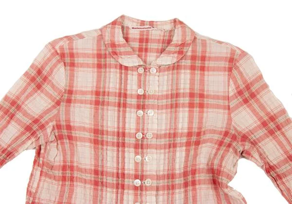 マドモアゼルノンノンMademoiselle NON NON コットンリネンシワ加工チェックシャツチュニック 赤白40L K-151300_003