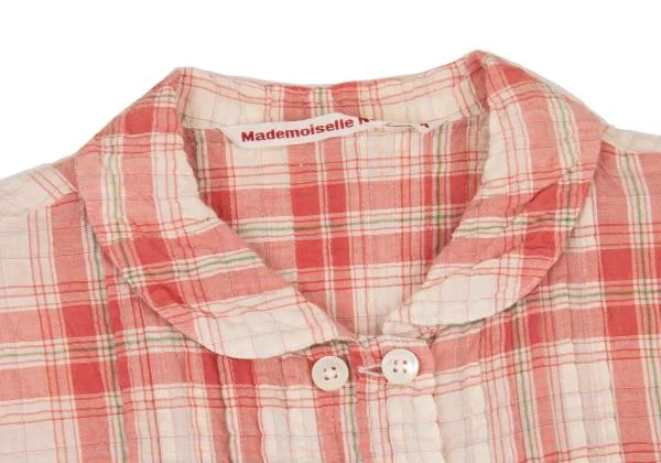 マドモアゼルノンノンMademoiselle NON NON コットンリネンシワ加工チェックシャツチュニック 赤白40L K-151300_004