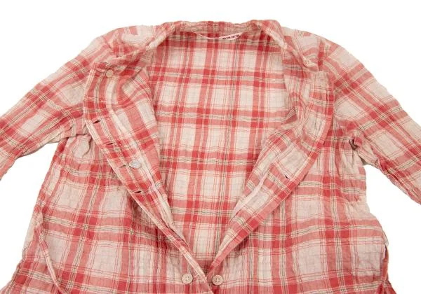 マドモアゼルノンノンMademoiselle NON NON コットンリネンシワ加工チェックシャツチュニック 赤白40L K-151300_006