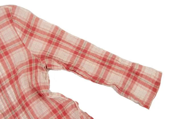 マドモアゼルノンノンMademoiselle NON NON コットンリネンシワ加工チェックシャツチュニック 赤白40L K-151300_007