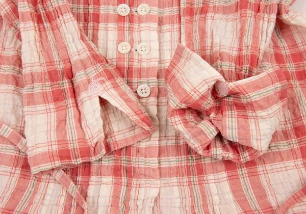 マドモアゼルノンノンMademoiselle NON NON コットンリネンシワ加工チェックシャツチュニック 赤白40L K-151300_008