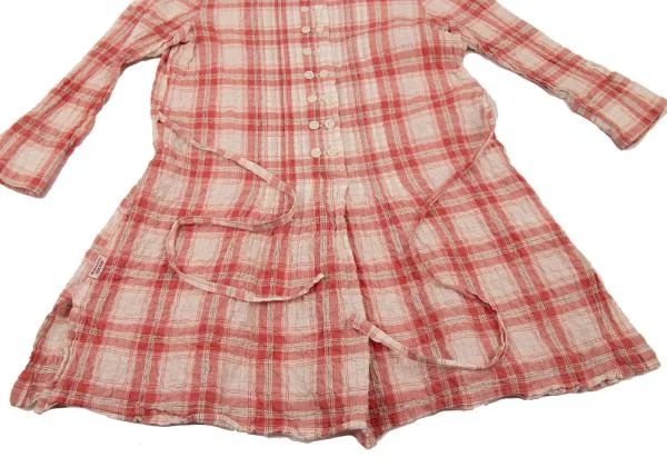 マドモアゼルノンノンMademoiselle NON NON コットンリネンシワ加工チェックシャツチュニック 赤白40L K-151300_010