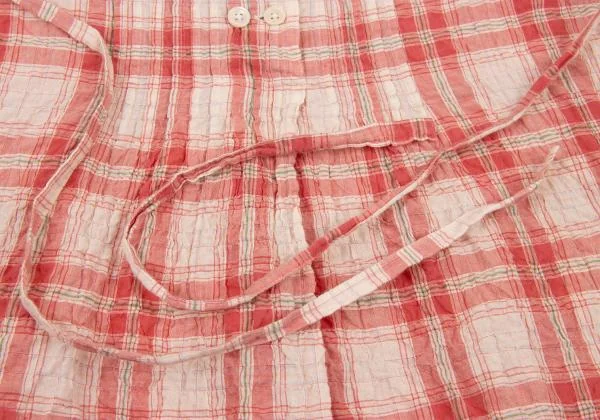 マドモアゼルノンノンMademoiselle NON NON コットンリネンシワ加工チェックシャツチュニック 赤白40L K-151300_011