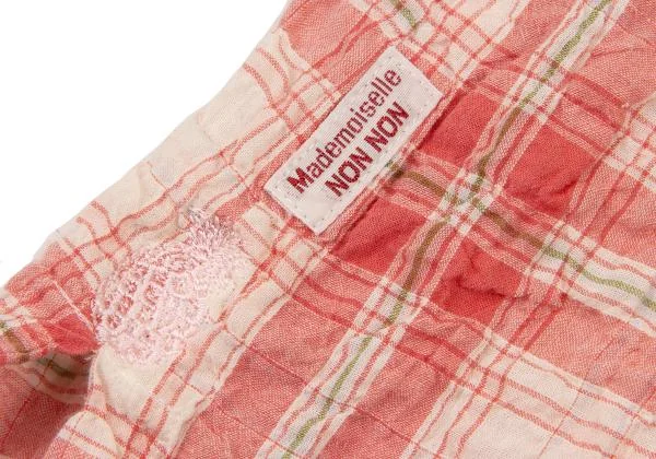 マドモアゼルノンノンMademoiselle NON NON コットンリネンシワ加工チェックシャツチュニック 赤白40L K-151300_012