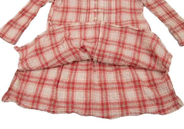 マドモアゼルノンノンMademoiselle NON NON コットンリネンシワ加工チェックシャツチュニック 赤白40L K-151300_013