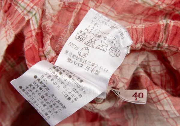 マドモアゼルノンノンMademoiselle NON NON コットンリネンシワ加工チェックシャツチュニック 赤白40L K-151300_017