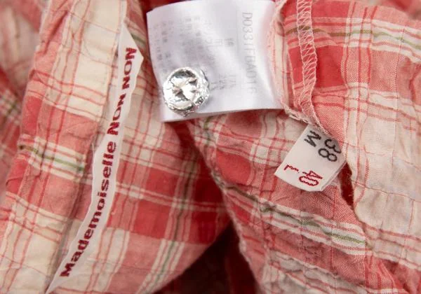 マドモアゼルノンノンMademoiselle NON NON コットンリネンシワ加工チェックシャツチュニック 赤白40L K-151300_018