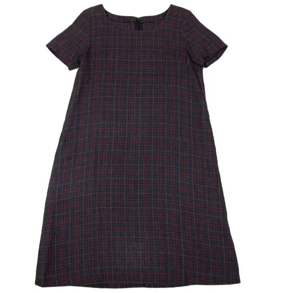 Mademoiselle NON NON Linen Check Short Sleeve Dress K-151301_002