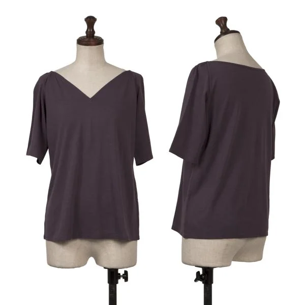 JURGEN LEHL Wool Silk V Neck T Shirt Purple M K-151369_001