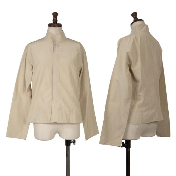 JURGEN LEHL Silk Cotton Front Stitch Design Stand Collar Shirt Beige M K-151378_001