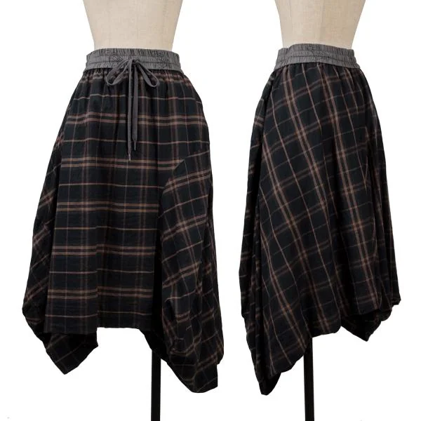 ヴィヴィアンウエストウッド レッドレーベルVivienne Westwood Red Label ウール混ウエストオーブプリントチェック切替スカート 紺茶00 K-151411_001