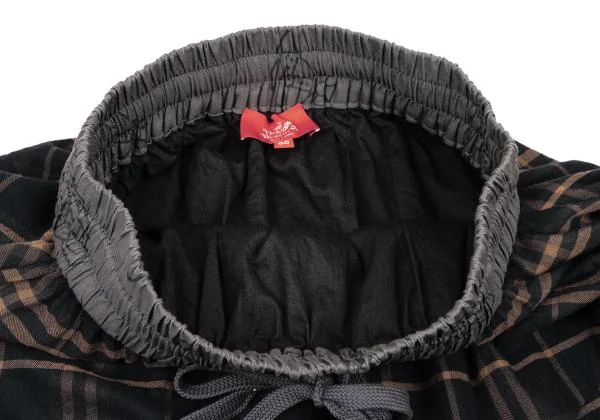 ヴィヴィアンウエストウッド レッドレーベルVivienne Westwood Red Label ウール混ウエストオーブプリントチェック切替スカート 紺茶00 K-151411_005