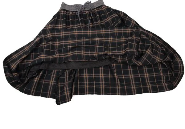 ヴィヴィアンウエストウッド レッドレーベルVivienne Westwood Red Label ウール混ウエストオーブプリントチェック切替スカート 紺茶00 K-151411_009