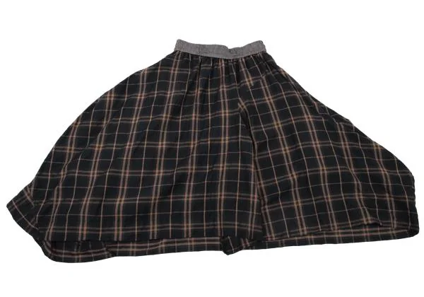 ヴィヴィアンウエストウッド レッドレーベルVivienne Westwood Red Label ウール混ウエストオーブプリントチェック切替スカート 紺茶00 K-151411_010