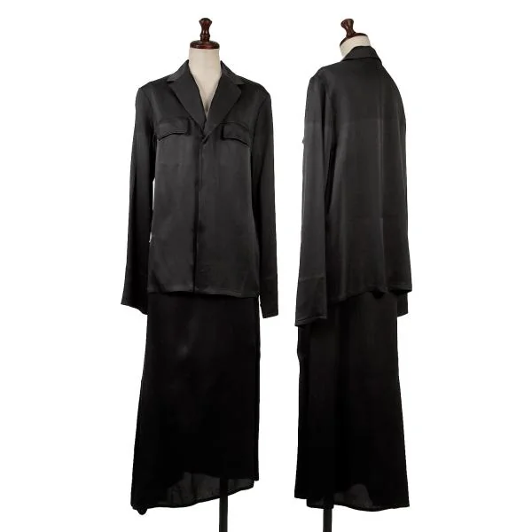 Yohji Yamamoto NOIR Silk Snap Button Jacket & Skirt Black 3 K-151417_001