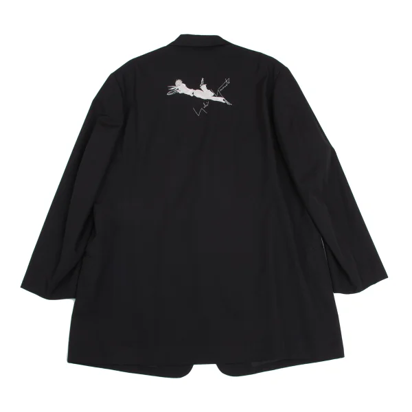 Yohji Yamamoto POUR HOMME Wool Gaba Back Actress Embroidered Jacket Black 3 K-151594_001