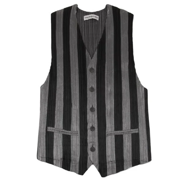 ISSEY MIYAKE MEN Front Stripe Pleated Vest Black,Silver M K-151614_001