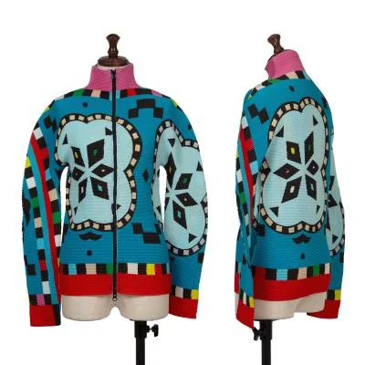 ISSEY MIYAKE me Stretch Pleated Multi Printed Double Zip Top