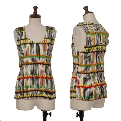 PLEATS PLEASE Multi Stripe Print Twisted Pleats Tank Top