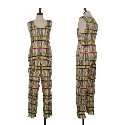 PLEATS PLEASE Multi Stripe Print Twisted Pleats Tank Top & Pants