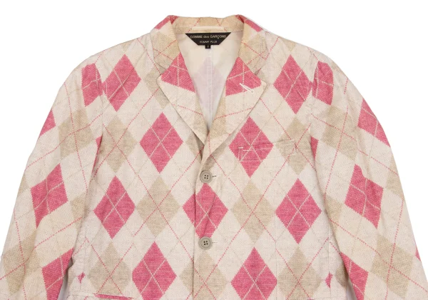 COMME des GARCONS HOMME PLUS Cotton Argyle Knit Transfer Printed Jacket K-152162_002