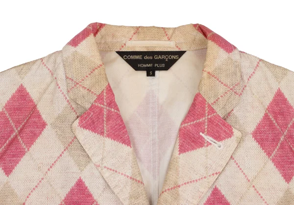 COMME des GARCONS HOMME PLUS Cotton Argyle Knit Transfer Printed Jacket K-152162_003