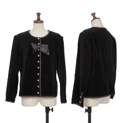 INGEBORG Ribbon Design Velour No Collar Jacket