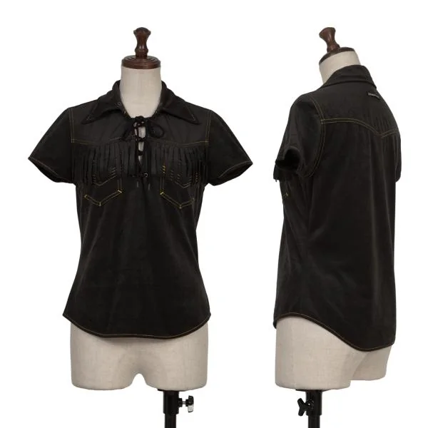 GAULTIER JEAN'S Stitch Fringe Lace Up Tops Black 40 K-152256_001