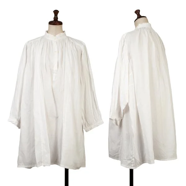 COMME des GARCONS Cotton Linen Frill Neck Tunic White S-M K-152307_001