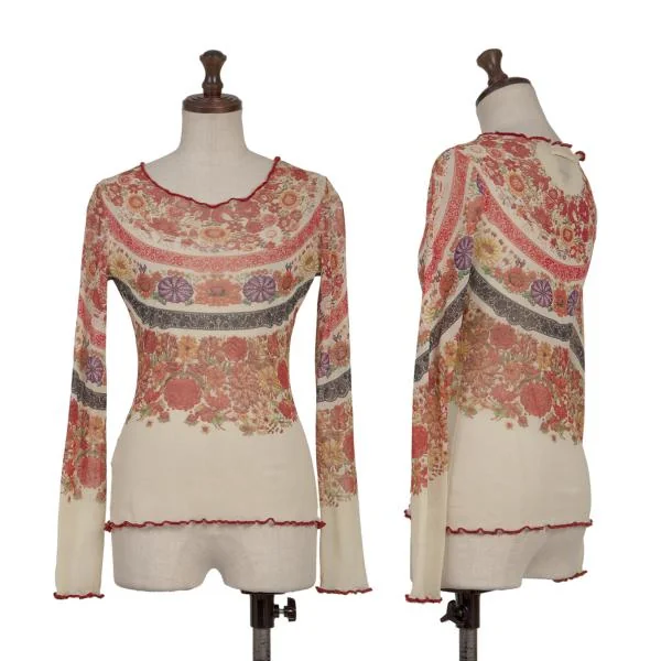 Jean Paul GAULTIER  Floral Lace Print Mesh T shirt Beige,Multi-Color 40 K-152532_001