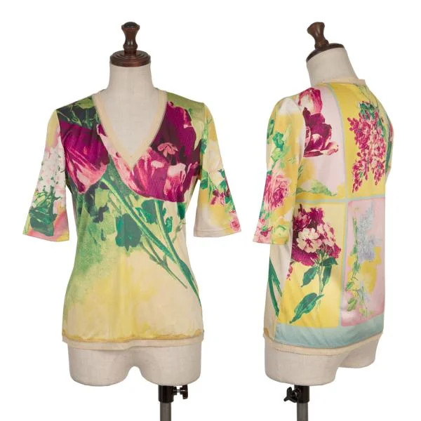 Jean Paul GAULTIER FEMME Lace Switching Floral Printed T Shirt Yellow,Multi-Color 40 K-152601_001
