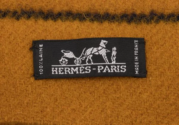 エルメスHERMES ウールボーダーマフラー マスタード紺他 K-152642_006