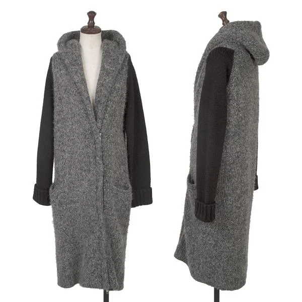 TORAZZO DONNA Sleeve Switching Knit Hoodie Coat Grey S-M K-152729_001
