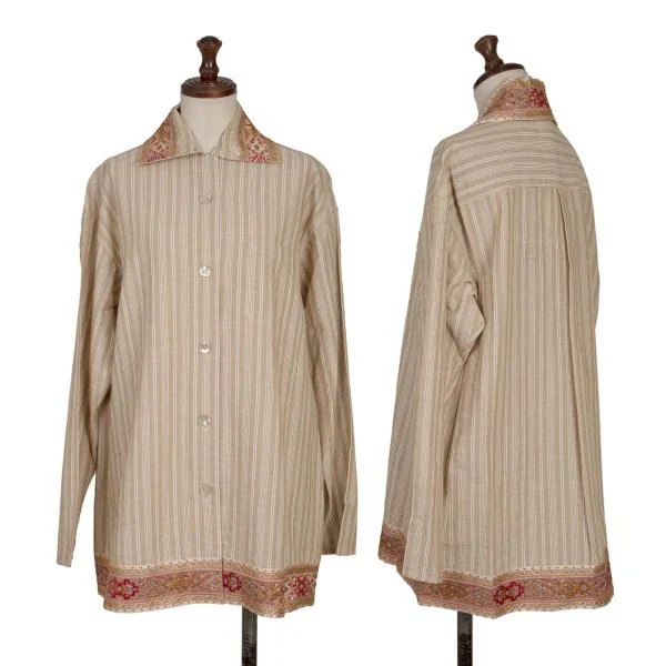 ROMEO GIGLI Cotton Jacquard Taping Design Striped Shirt Beige 9T K-152796_001