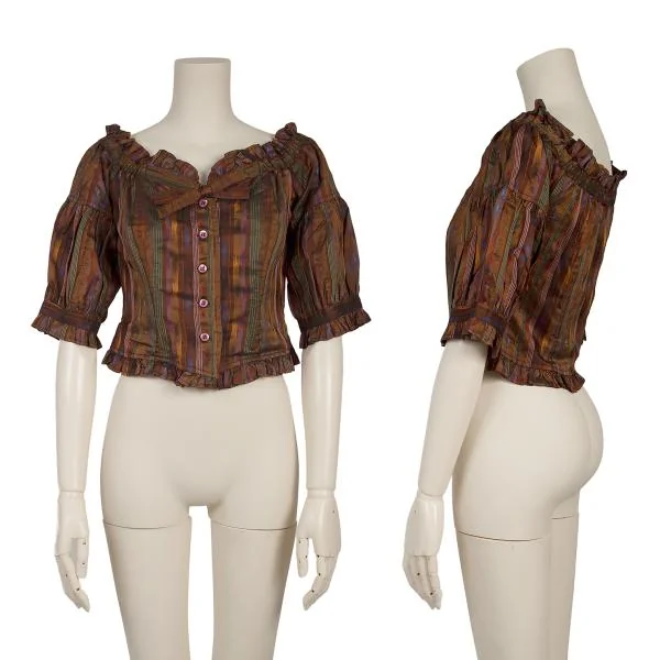 KENZO Gather Frill Stripe Jacquard Off-shoulder Top Bordeaux,Multi-Color M K-152858_001